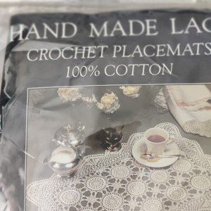 (Set #2 Ecru) Vintage Hand Made Lace Crochet Ecru Placemats 100% Cotton